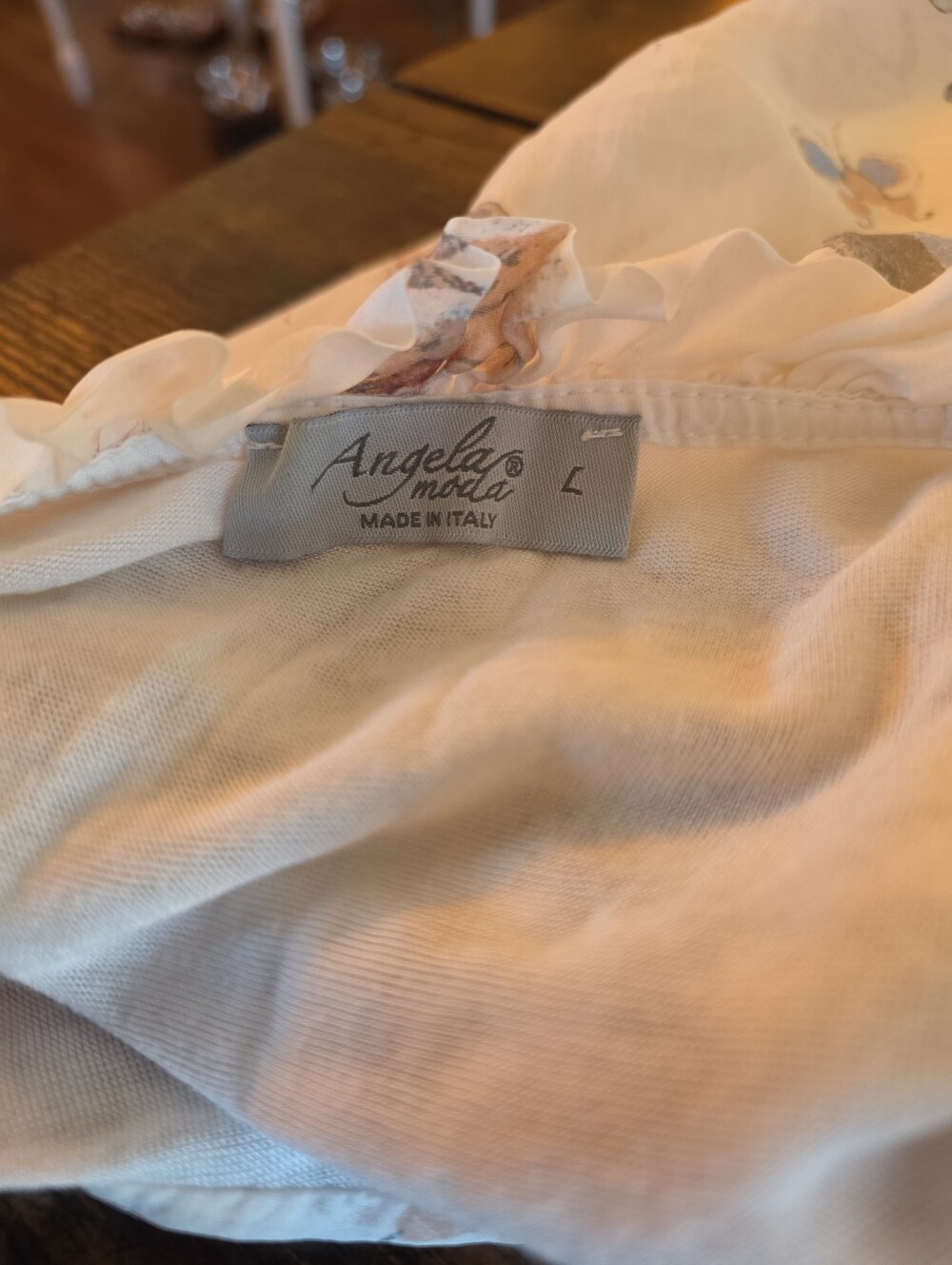Angela Moda Made in Italy 100% Silk Floral Blouse Top L - Picture 7 of 8